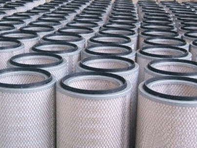 A large group of dust collector cartridge filters.